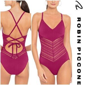 ROBIN PICCONE Women's ONE PIECE PERLA V-NECK SWIMSUIT SIZE 6